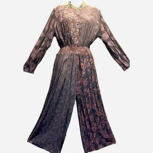 SACRED THREADS funky hippy boho floral rayon OVERALLS ROMPER JUMPSUIT JUMPER XL